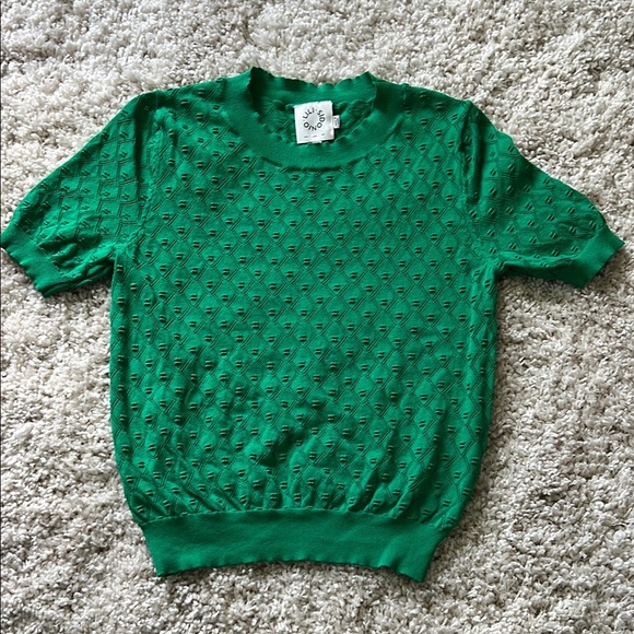 Lili Sidonio Tops - Green Short Sleeve Knit Sweater